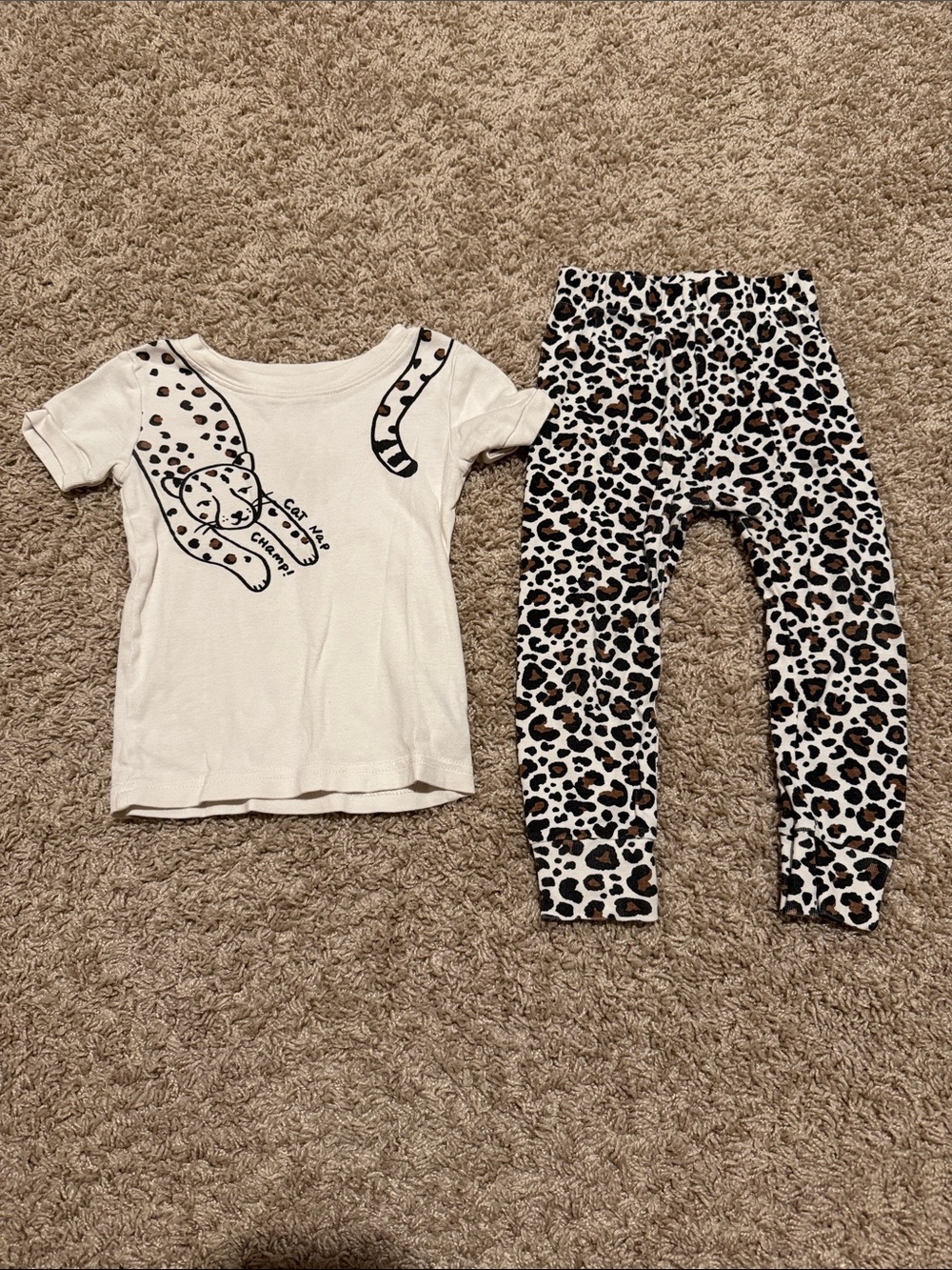 Old Navy Cream Top with Brown & Black Leopard Print Pajama Set